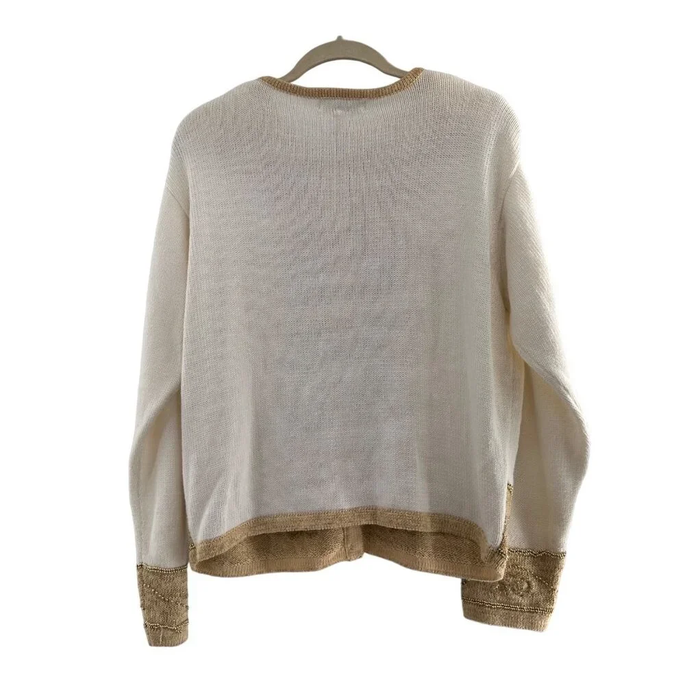 Dressbarn XL White & Gold Embellished Cardigan Sweater Button Christmas Holiday - Picture 7 of 10